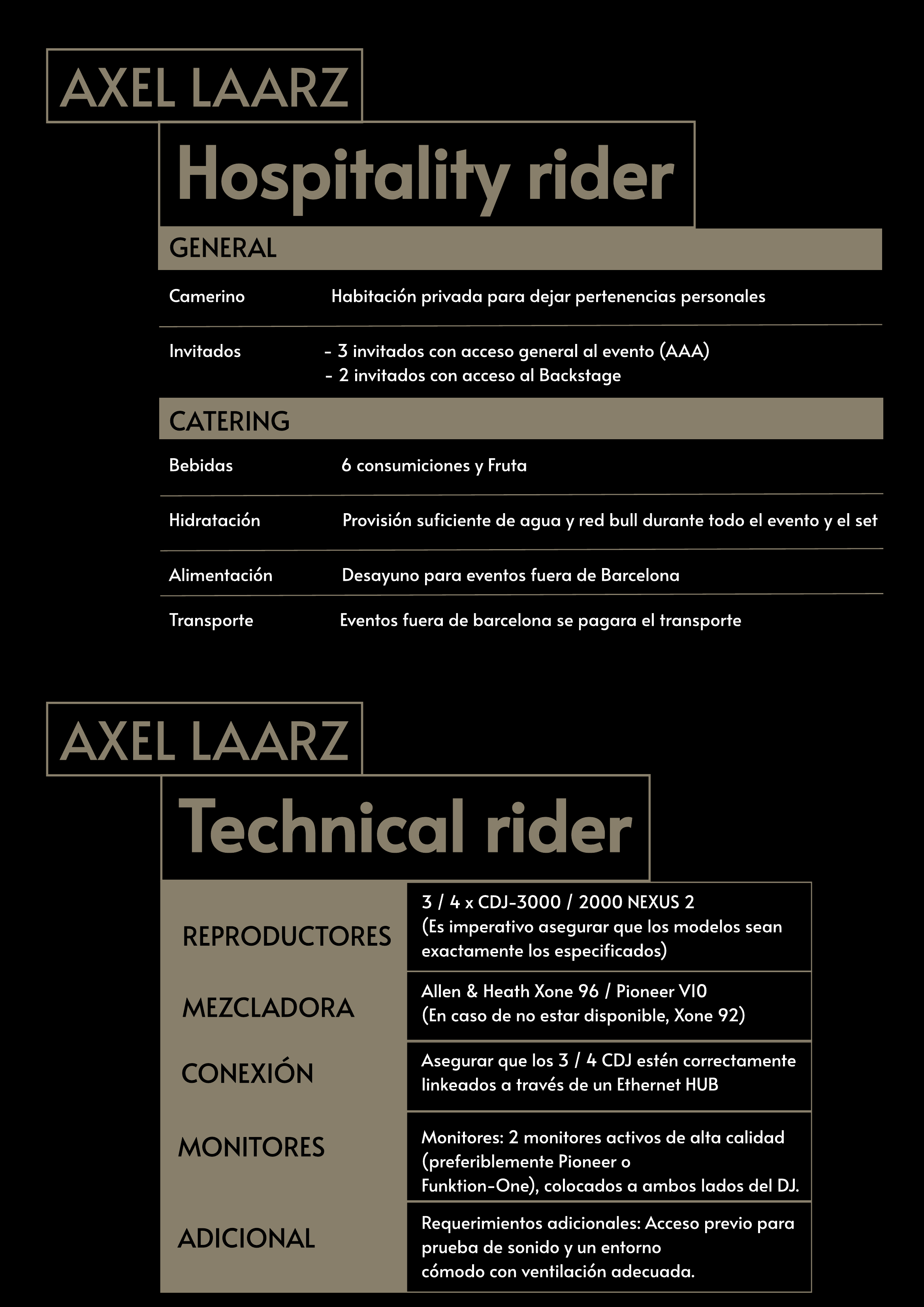 Axel Laarz — Hospitality & Technical rider
