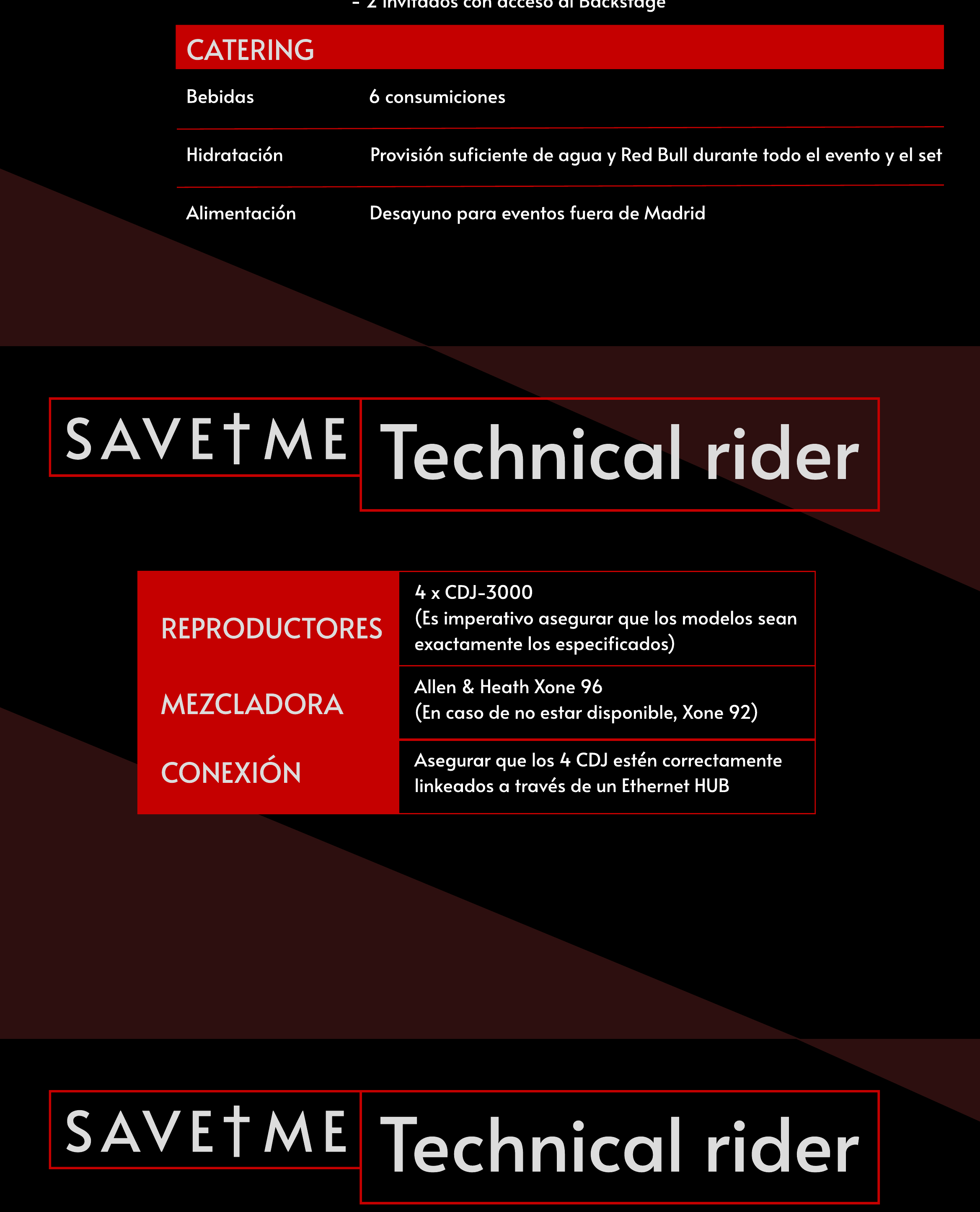 Save Me — Hospitality & Technical rider